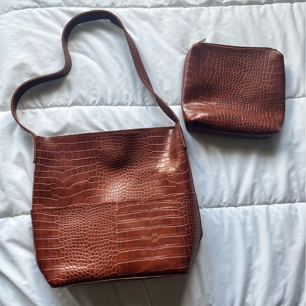 Faux Leather Brown Croc Bag